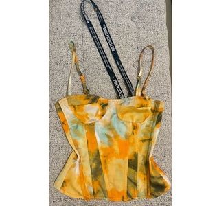 Pretty Little Things Orange Tie Dye Print Structured Corset Top